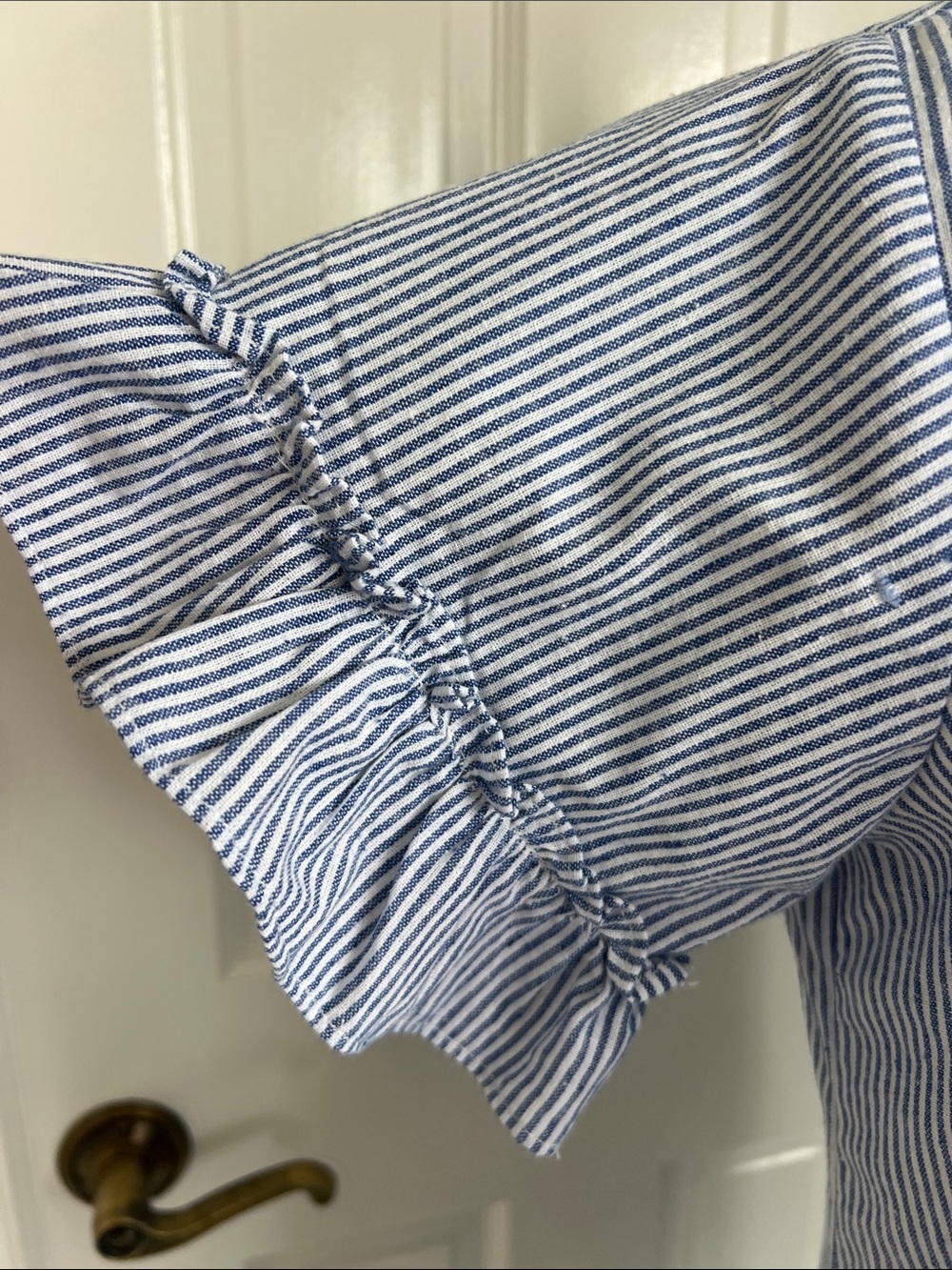 Womens Blue Striped Button-Front Ruffle Hem Dress - Picture 2 of 9